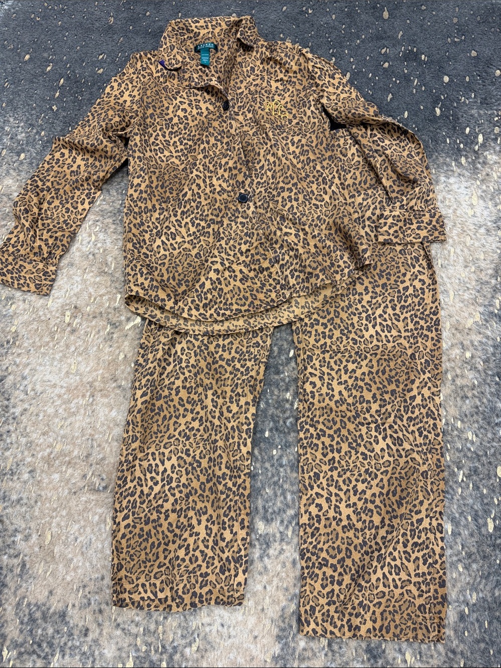 Ralph Lauren Leopard Print Pajama Set - Brown & Black | medium